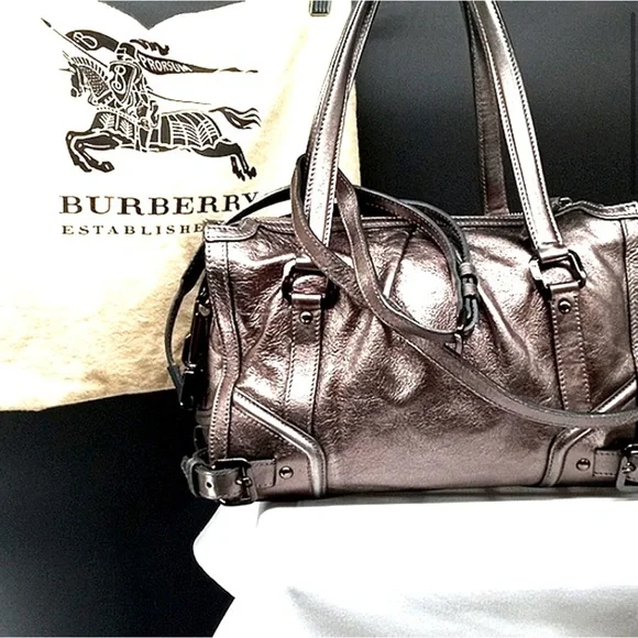 🆑 Burberry Prorsum Metallic Silver Satchel And/e Shoulder Bag Like New EUC